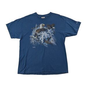 Hanes Gardner Polar Graphics Alaska Eagle Find 11 Eagles Shirt Mens L Large Blue